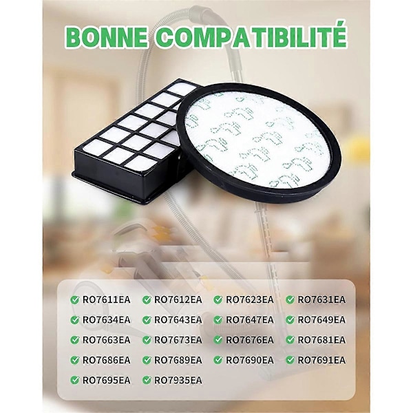 Filtre til Rowenta Silence Force Cyclonic RO76XX HEPA Filter Udskiftning Reservedel Støvsuger (FMY) Black