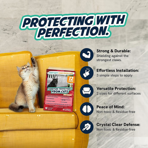 12-pack möbelskydd från katter Scratch - Anti-katt soffskydd - Soffhörn Skrapning Träningstejp Avskräckande (FMY)