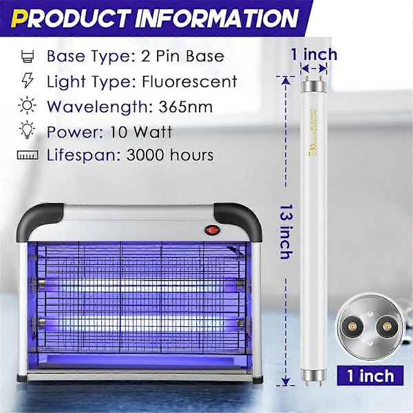 10-pakning Bug Zapper Erstatningslyspærer 10W for 20W Innendørs Bug Zapper, BL T8 F10W 13-tommers Lysrør (FMY)