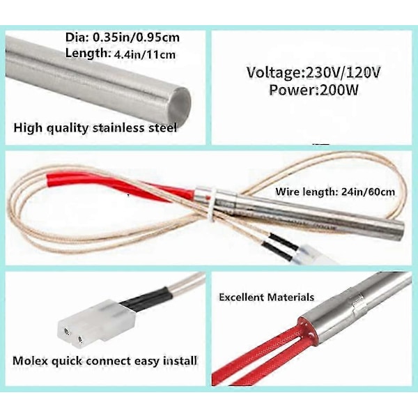 Tändare Kit Ersättning Utomhusgrillar Startmotor för Traeger Camping Chef och Pit Boss Pellet Utomhusgrillar för BBQ Pro Parts (FMY) 230V 9.5mmx110mm