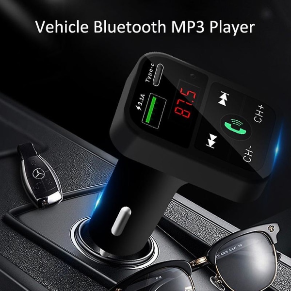 Langaton digitaalinen led-autosarja Bluetooth 5.0 Fm-lähetin Mp3-soitin USB -portti Type-c-porttilaturisovitin (FMY)