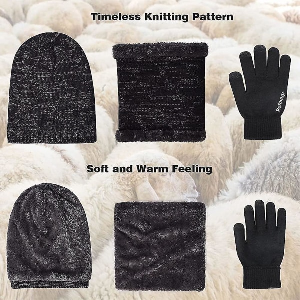 Vinter Warm Knit Slouch Beanie Hat Ski Halsvarmer Tørklæde Touchscreen Handsker (FMY)