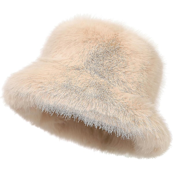 Hatt med bred brem i myk, kunstig pels for kvinner - Vintervarmer - Fiskehatt - Premium (FMY) Beige