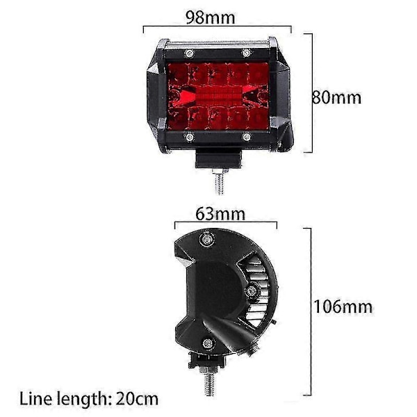 2x 4 Tommer Rød LED Arbeidslys Bar Flom Lyspunkt Kjøre Tåkelys Offroad Lastebil Båt (FMY)