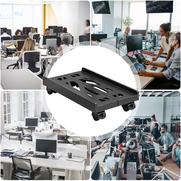 Mobil PC Tower Stativ - Justerbar CPU Holder - Teleskopisk Skrivebordsstativ, Computer Tower Vogn Sort  (FMY) Black