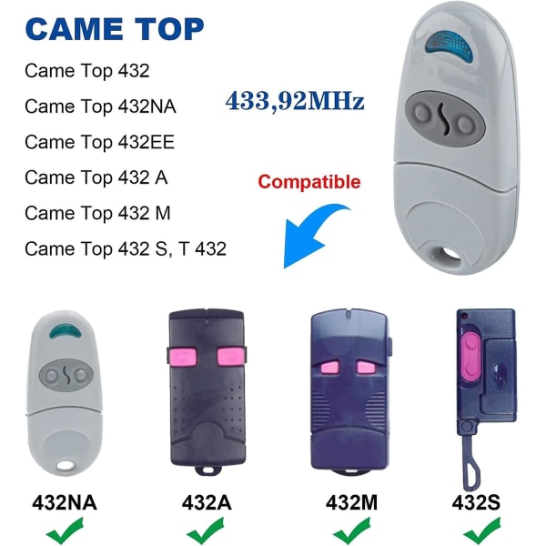 Universal Grindsläppfjärrkontroll, 2 st 432na Bärbara Fjärrkontroller 433, Top432ee, 432, 432ev, 432, 432a, 432m, 432s, T432, 433.92mhz  (FMY)