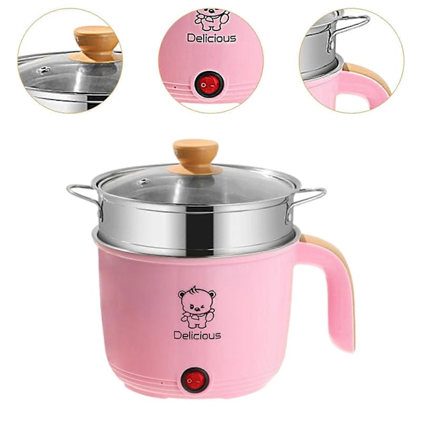Elektrisk Gryta Hushåll 1.8L Nonstick Elektrisk Stekpanna för Soppa Fritera Pasta (FMY) pink With steamer