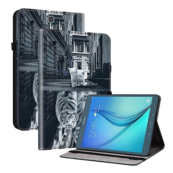 Maltet Cover i Læder med Malet Design til Samsung Galaxy Tab A 9.7 T550 T555 P550 (FMY) Cat Reflection Tiger
