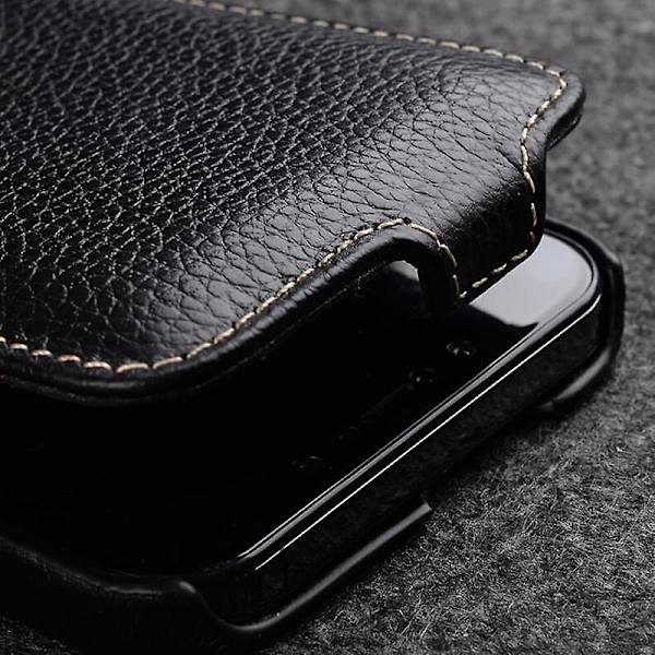 iPhone 13:lle Vertikaalinen Käännettävä Puhelimen Kotelo Litši-Tekstuurilla, Aito Naudannahka + PC Suojaava Kotelo (FMY) Dark blue iPhone 13 6.1 inch