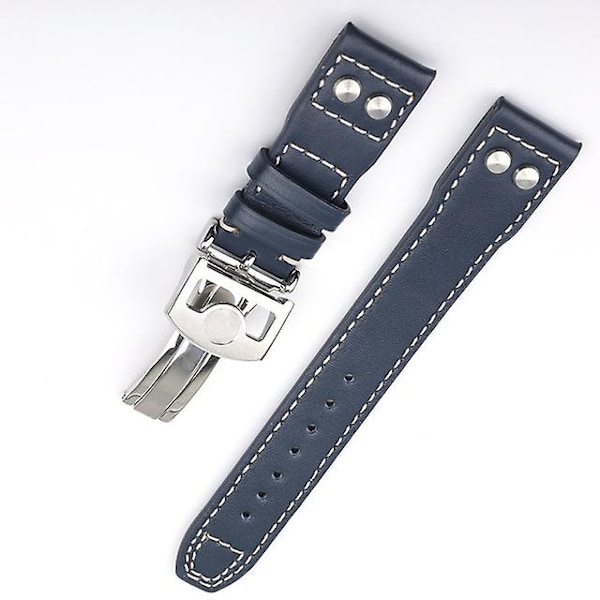 IWC:lle niitattu nahkainen kellon ranneke taittolukolla, valmistettu naudannahasta, 21mm 22mm (FMY) Blue 21mm