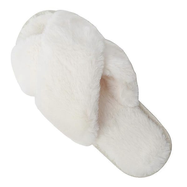 Naisten Tossut Pehmeät Tossut Memory Foam, Ristikkäiset Karvaiset Avokärkiset Tossut Mukavat Pehmoiset Kotikengät Sisä- ja Ulkokäyttöön Liukumattomat Tossut (FMY) White M