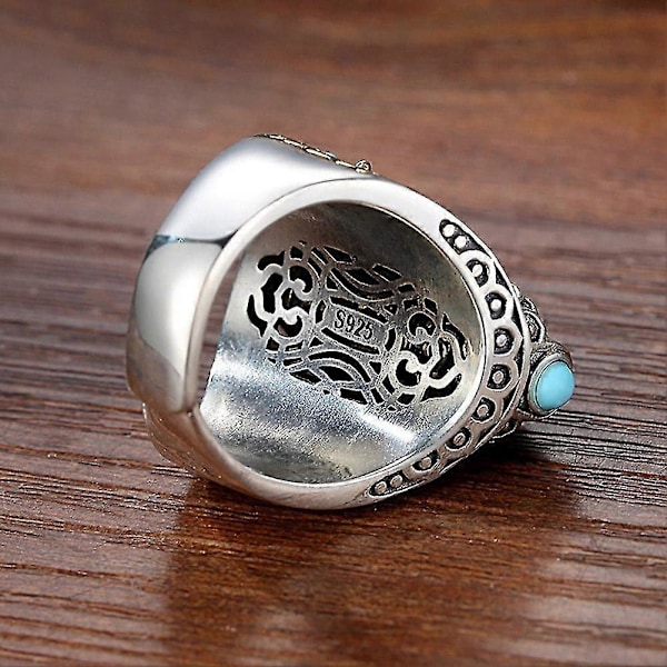 Turkoosi Kuusimerkkinen Mantra Yhdeksän Silmäinen Dzi-Helmirengas, Feng Shui Amuletti Koru (FMY)