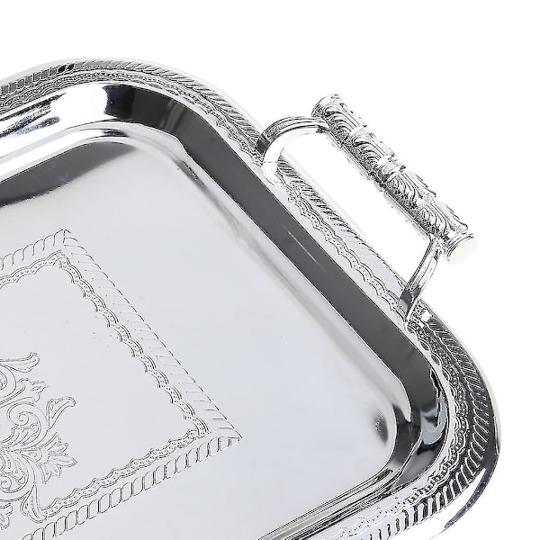 Nordisk Serveringsbrett i Rustfritt Stål med Håndtak Elegant Rektangulært Kaffebar Mat Holder Dessert (FMY) Silver L