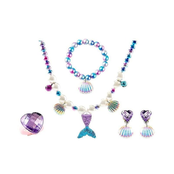 5pcs Mermaid Necklace Bracelet Set Girls Kids Mermaid Jewelry Dressing Up Kit  (FMY)