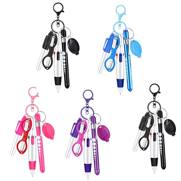 6-in-1 Monitoiminen Sisäänvedettävä Kuulakärkikynäsetti Taskulamppu Taitettavat Sakset Kuulakärkikynä Avaimenperä Sairaanhoitajakynät Permanenttitussi (FMY) 5pcs mix colors