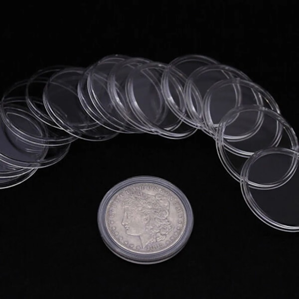 100 stk. 25 mm møntkapsler med opbevaringsboks, transparente runde møntkapsler, møntsamlingsholder, opbevaringsboks (FMY)