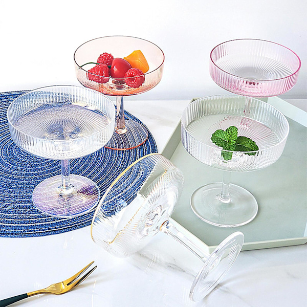 180 ml Ribbed Martini-lasit, 4 kpl setti, Vintage Coupe-lasit, Kristalli Cocktail-lasit varrella, Kirkkaat Viinilasit (FMY) Pink 1pcs