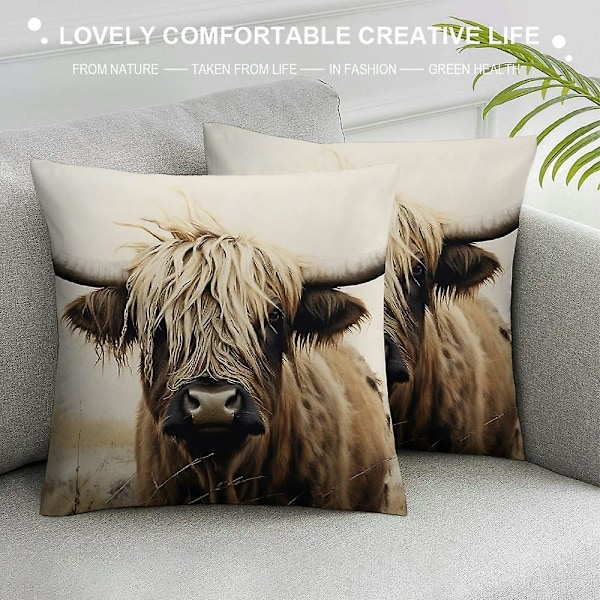 Highland Cow Kudde - Brun Tryckt Ko Kudde - Dekorativ Ko Kudde för Soffa, Stol, Sovrum, Lanthus, Soffa zx51 (FMY) 20x20in 50x50cm