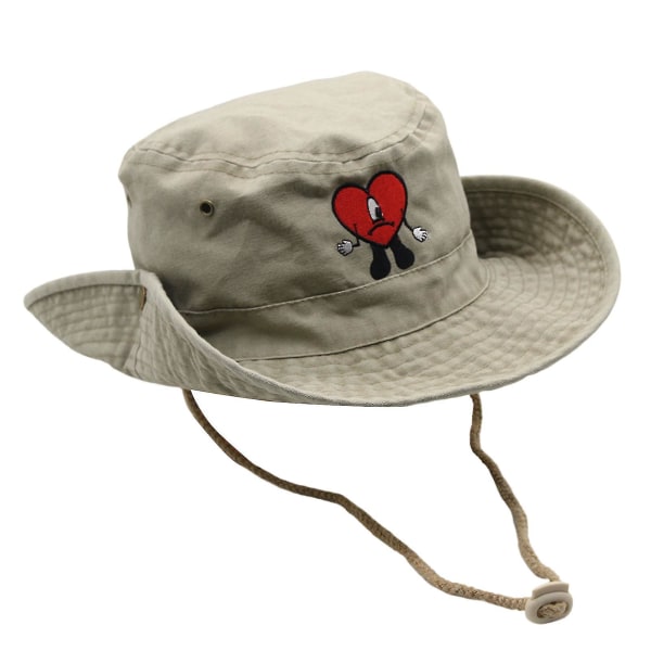 Bucket Hat Un Verano Sin Ti Bad Bunny Love Heart Rope Folding Sun Protection Breathable Men Women Summer Fisherman Cap For Outdoor  (FMY) Beige