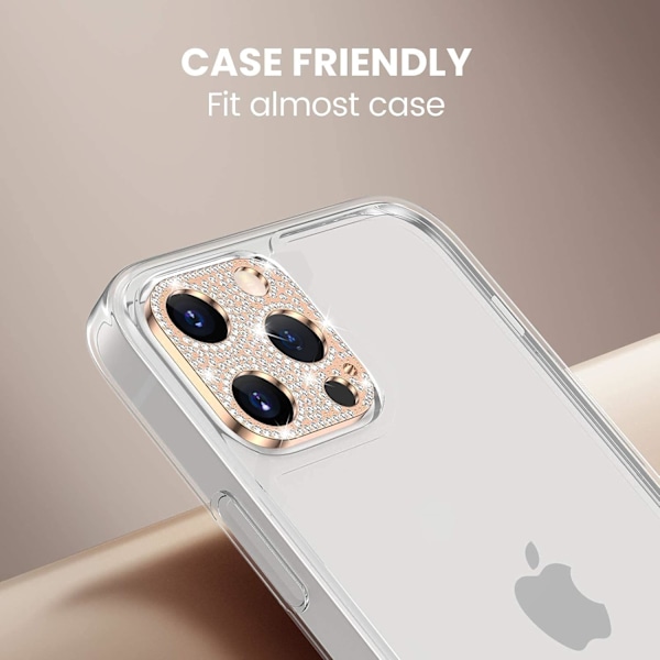 [2 Pack] Kameraskydd för iPhone 12 Pro Max, Bling Diamond Metall Lins Skydd Dekorativt Omslag (Silver + Guld)(FMY)