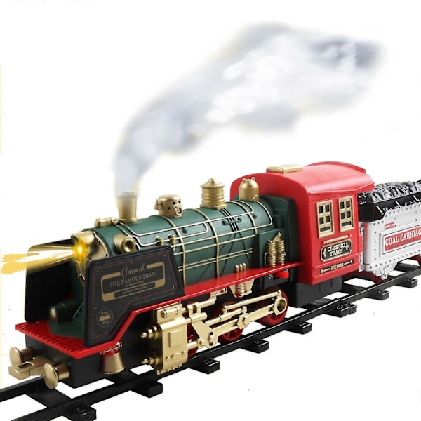 yougangtrain Togsett for juletre, oppladbart elektrisk tog for gutter og jenter med fjernstyrt damp, lys og lyd, julegaver togbaner (FMY)