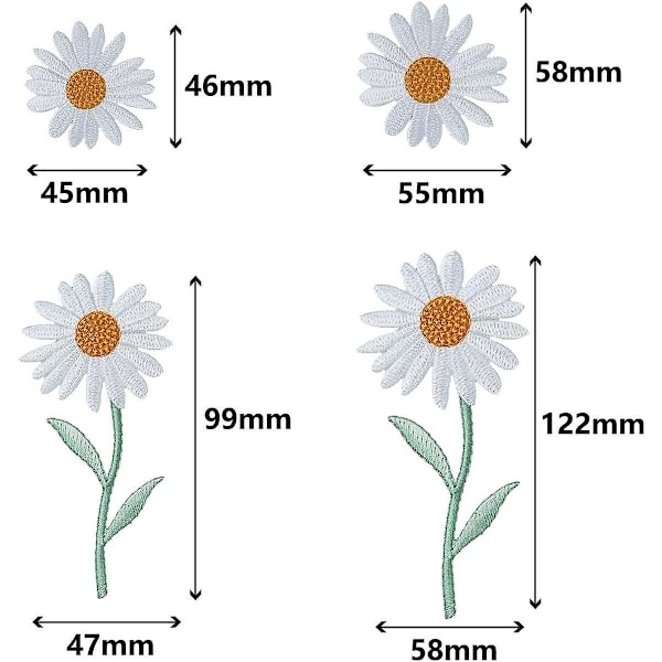 6 stk. Daisy Delicate broderede patches, broderi blomst stryge på patches, sy på applikation patch (FMY)