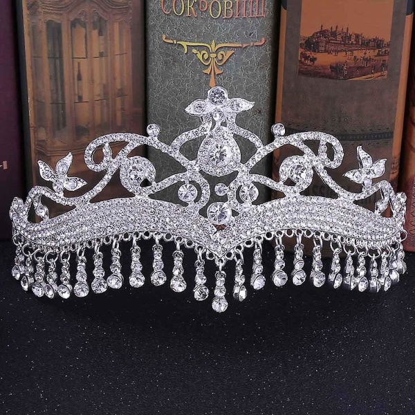 Barokk Bryllupskrone Sølv Dronning Krystallbrud Tiara Brudehodeplagg Rhinestone Hårtilbehør for kvinner og jenter,wz-1511 (FMY)