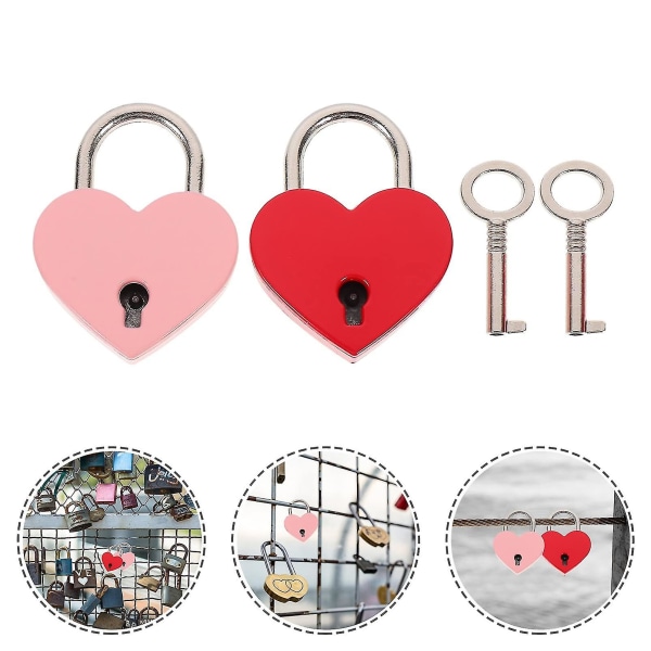 Love Lock Heart Riippulukko 2kpl Metallinen Sydämen muotoinen Riippulukko Mini Lukko Avaimilla Matkalaukkujen Päiväkirja Korut, Elrosa (FMY)