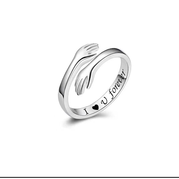 Hug-sormus, 925 Sterling hopea Hug-sormukset naisille tytöille Hopea Halaukset Avattu Lupaussormus Korut (FMY)