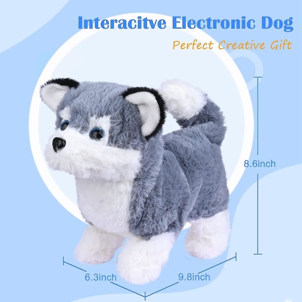Plyschvalp Leksakshund Elektronisk interaktiv hundpromenad, skällande, viftande svans, stretching sällskapsdjur för barn (FMY) Alaska Dog