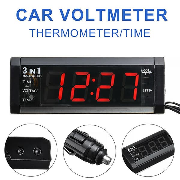 Bilur 12V Multifunktion 3 i 1 Digital Elektrisk Måler Voltmeter Panel Til Bil (FMY) Blue