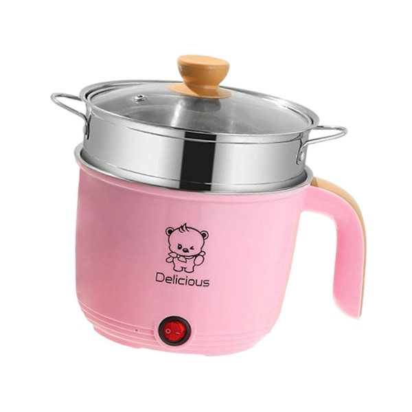 Elektrisk Gryta Hushåll 1.8L Nonstick Elektrisk Stekpanna för Soppa Fritera Pasta (FMY) pink With steamer