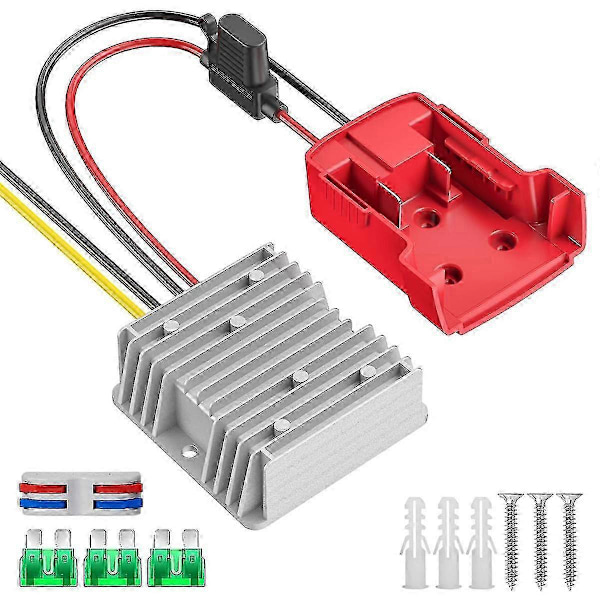 Strømhjulsadapter til Milwaukee M18 batteri 18V konverter med sikringer og ledningsterminaler 2 pakker (FMY) Red Single