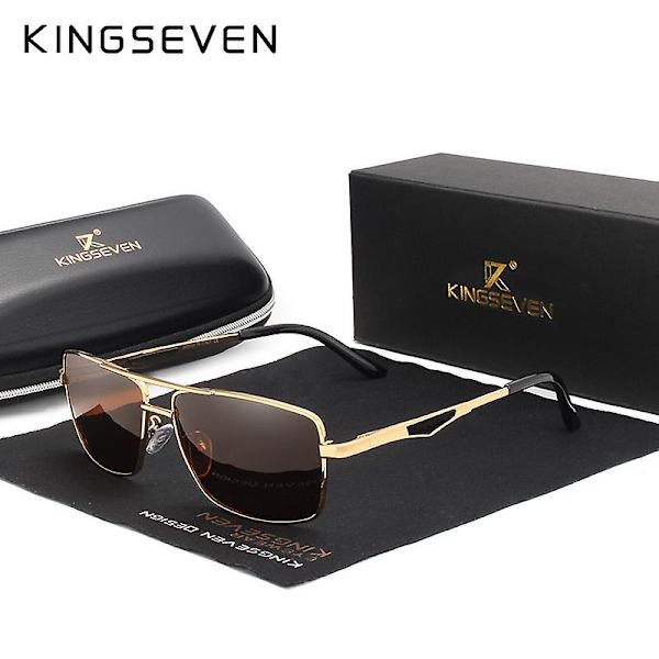 KINGSEVEN 2022 Klassinen Neliö Polaroid Aurinkolasit Miesten Ajomiseen Miehille Aurinkolasit Silmälasit UV-Suoja Oculos N7906 (FMY) Brown Original