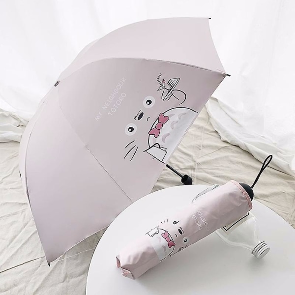 Cartoon Totoro Regn- og Solparaply til Kvinder Vindtæt Japansk Glibli Studio UV-paraply Bærbar Parasol Fin Gave (FMY) Pink