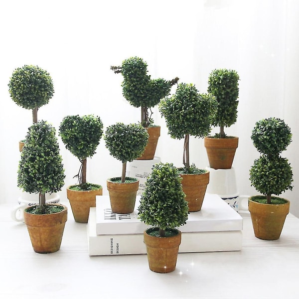 1pc Heart Star Round Potted Artificial Plant Bonsai Garden Wedding Party Decor  (FMY)