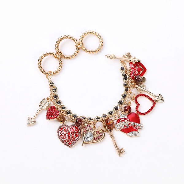 Nyt Julearmbånd Sødt Rødt Kærlighedshjerte Rhinestone Indlagt Magisk Tryllestav Pil Af Kærlighed Perler Charms Armbånd Armring Smykker Gave(FMY) E-556
