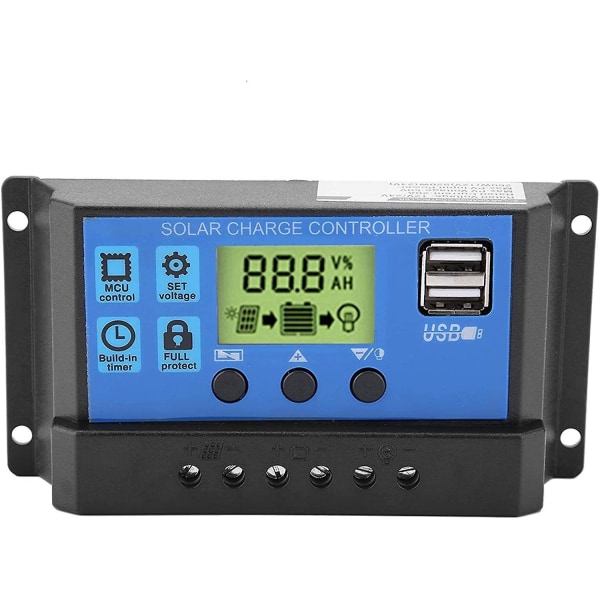 12v/24v Pwm-regulator Ladningsregulator Solpanel Ladningsregulator Med Dual Usb Og Lcd-skærm 10a/20a/30a(yjss-10a)