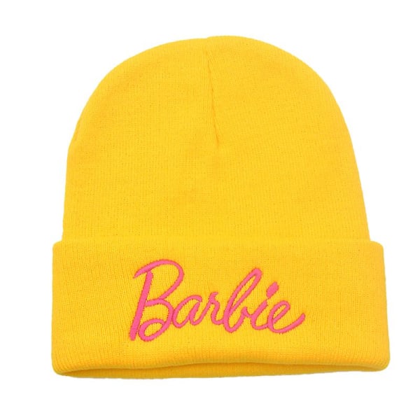 Ny Barbie Broderte Strikkede Huer Til Kvinner Vinter Varme Huer Fritids Huer  (FMY) Yellow