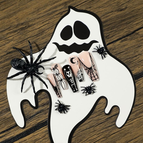 Halloween tryck på naglar limmar på lösnaglar med design 1 ark cover konstgjorda falska naglar för nail art ( FMY)