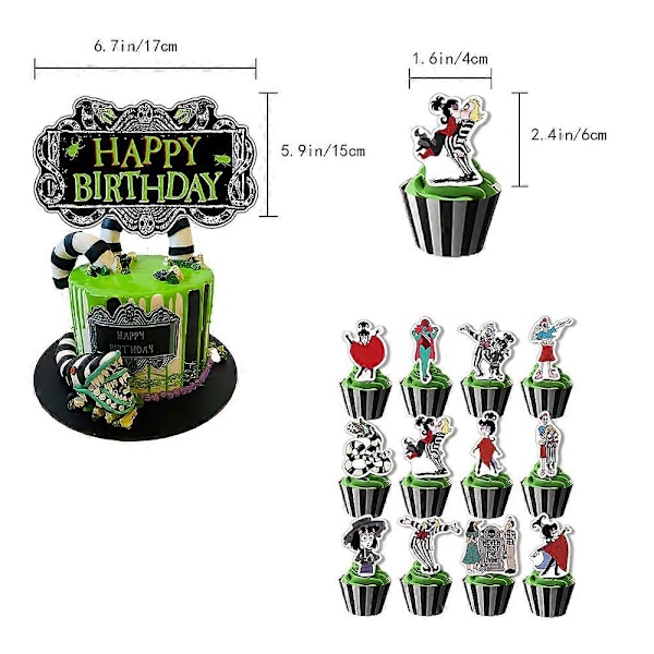 Beetlejuice-tema Festfödelsedagsfest Tillbehör Dekoration Banner Ballonger Tårta Cupcake Toppers Set (FMY)