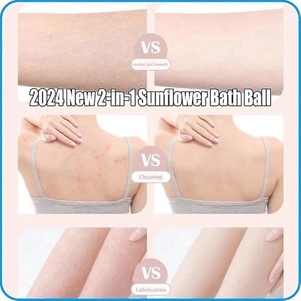 2-i-1 Solrosbadboll, Exfolierande Badsvamp Rengöringsborste Med Sugkopp, Super Mjuk Solros Sugkopp Badboll (FMY) Beige