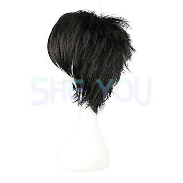 Anime Death Note L Cos Peruukki Miehille L.Lawliet Lyhyt Musta Lämmönkestävä Synteettinen Pörröinen Tukka Pelucas Cosplay Peruukit + Peruukkihattu (FMY) Wig Only One Size