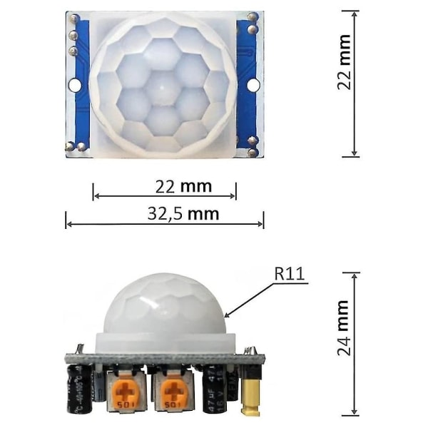 3 stk Hc-sr501 PIR Bevegelsessensor Infrarød IR Sensor Menneskekroppsdetektormodul (FMY)