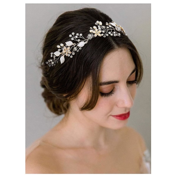 Kultainen hääpanta Bohemian päähine morsiamen hiuskappaleille Crystal Pearl Hair Vine Flower Halo Wedding Hair Accessories (FMY)