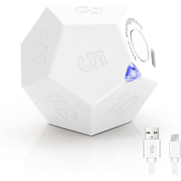 Terning Timer, Tidshåndtering Dodekaeder Timer, Timer Til Børn, Køkken Timer Til Madlavning, Produktivitets Pomodoro Timer (FMY) White