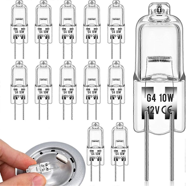 10 stk. G4 Halogenpærer 10W 12V Klar Kapsel 2 Pin Lampepære Halogen Pin Base Varmhvit Dimbar (FMY)