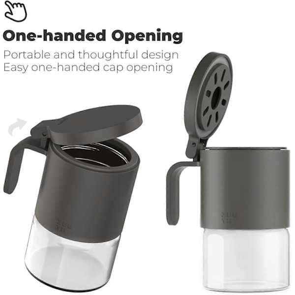 Glas Krydderiglas Fugtbestandig Krydderiboks med Ske 2-pak 300 ml Mini Krydderiopbevaringsglas til Køkken Salt, Sukker, Peber, Chili Grå (FMY)