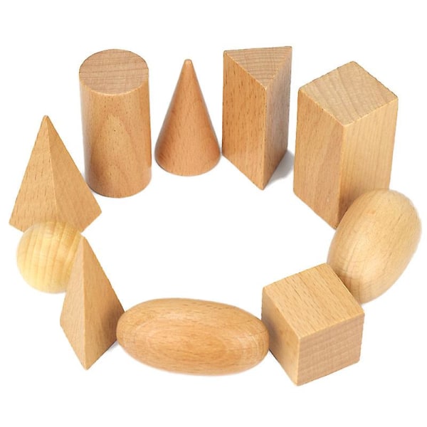 10 stk/sæt træ 3d geometriske faste stoffer Læremidler til børn matematik pædagogisk legetøj (FMY)