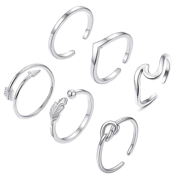 6 stk åbne ringe til kvinder piger justerbar kno ring sæt guld chunky bøhmiske ringe stabelbar midi fingerring (FMY)